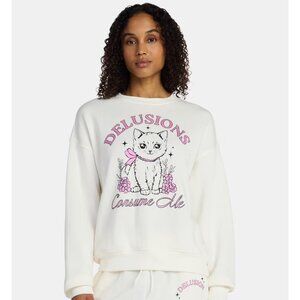 Delusions Consume Me Women's Cat Graphic Sweatshirt with Long Sleeves, Sizes Med